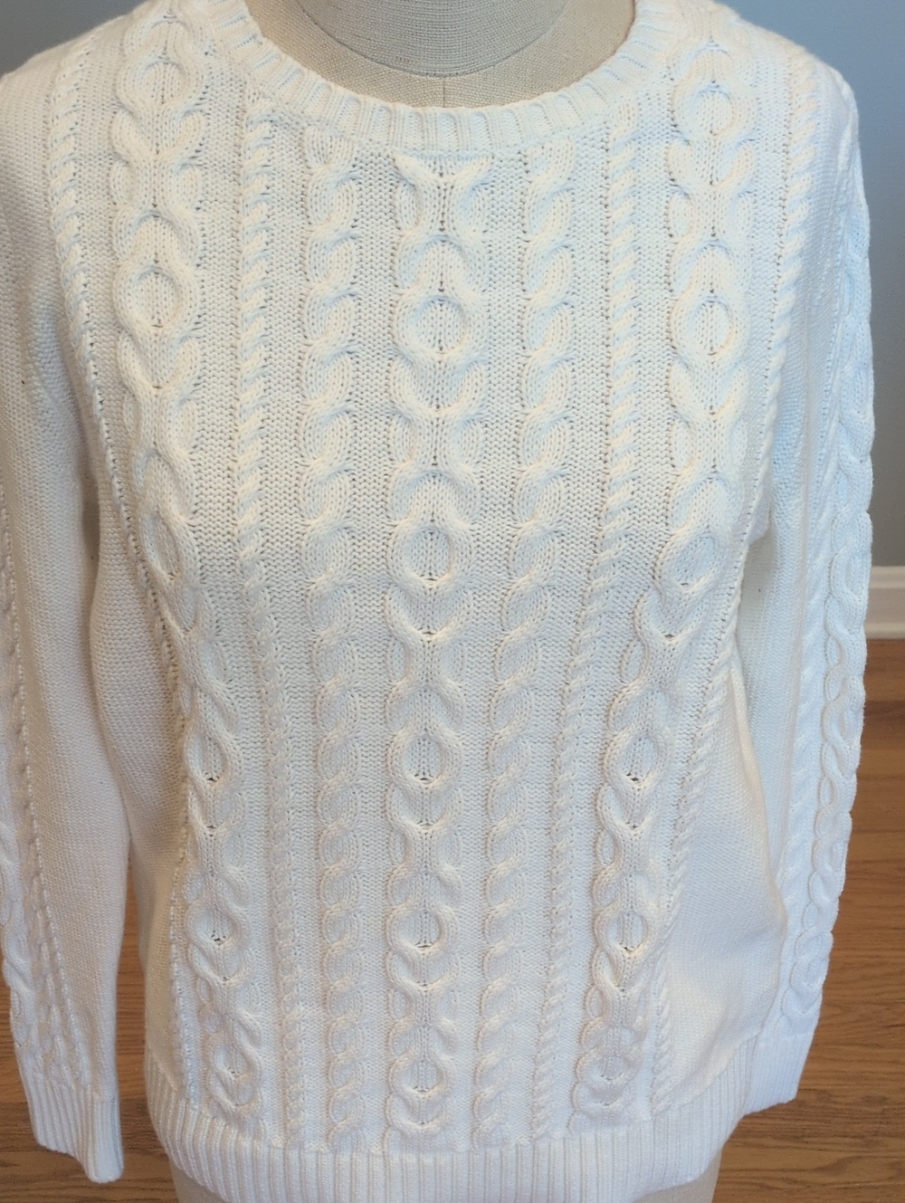 LL Bean Women's Double L Cable Crewneck Medium